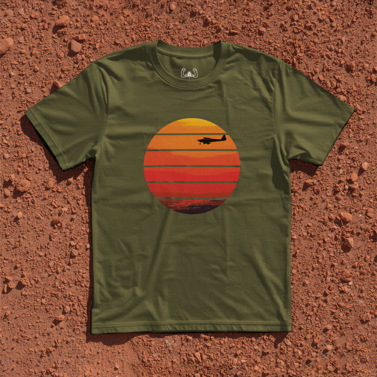 Silhouette Of A Light Airplane Cruising At Sunset Tee