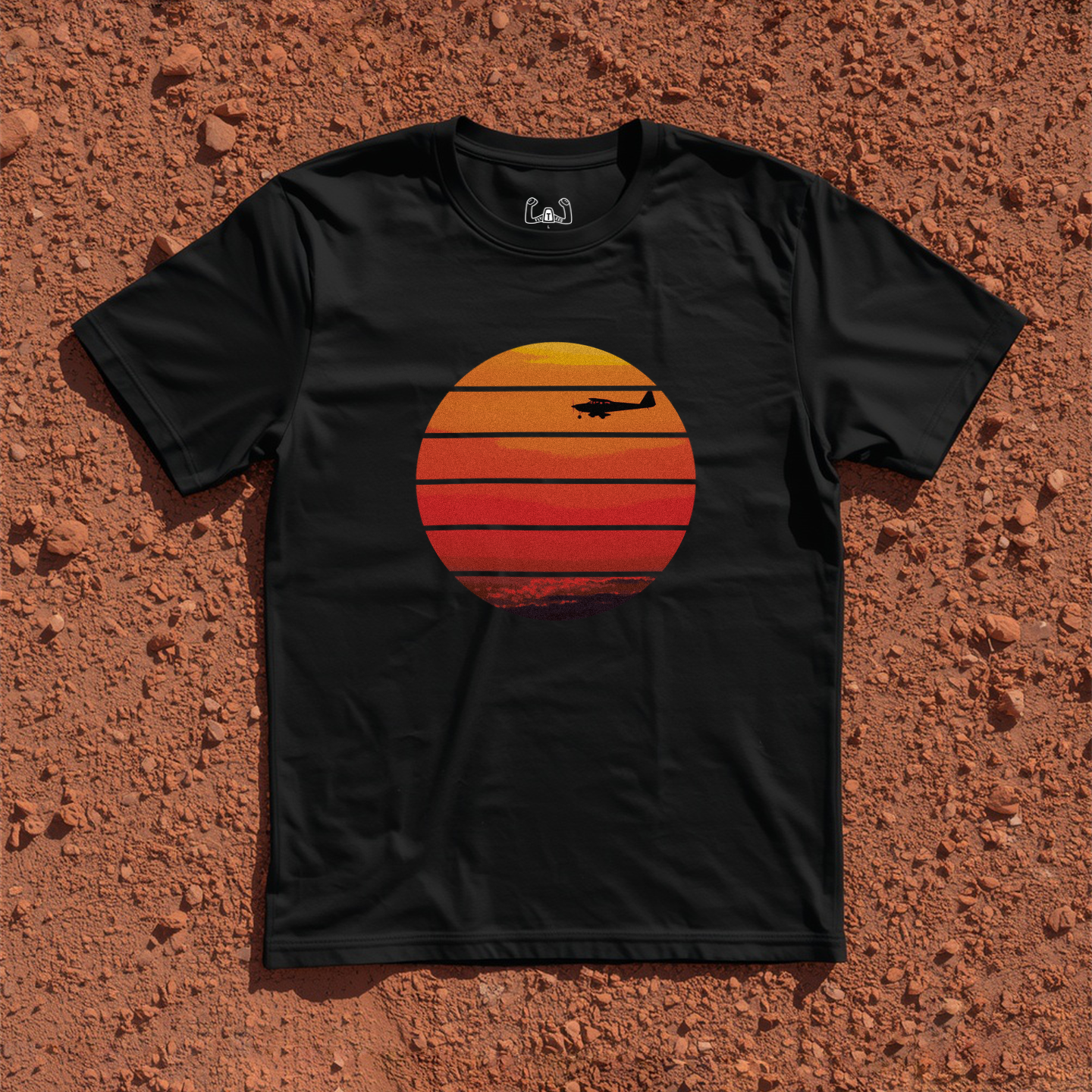 Silhouette Of A Light Airplane Cruising At Sunset Tee
