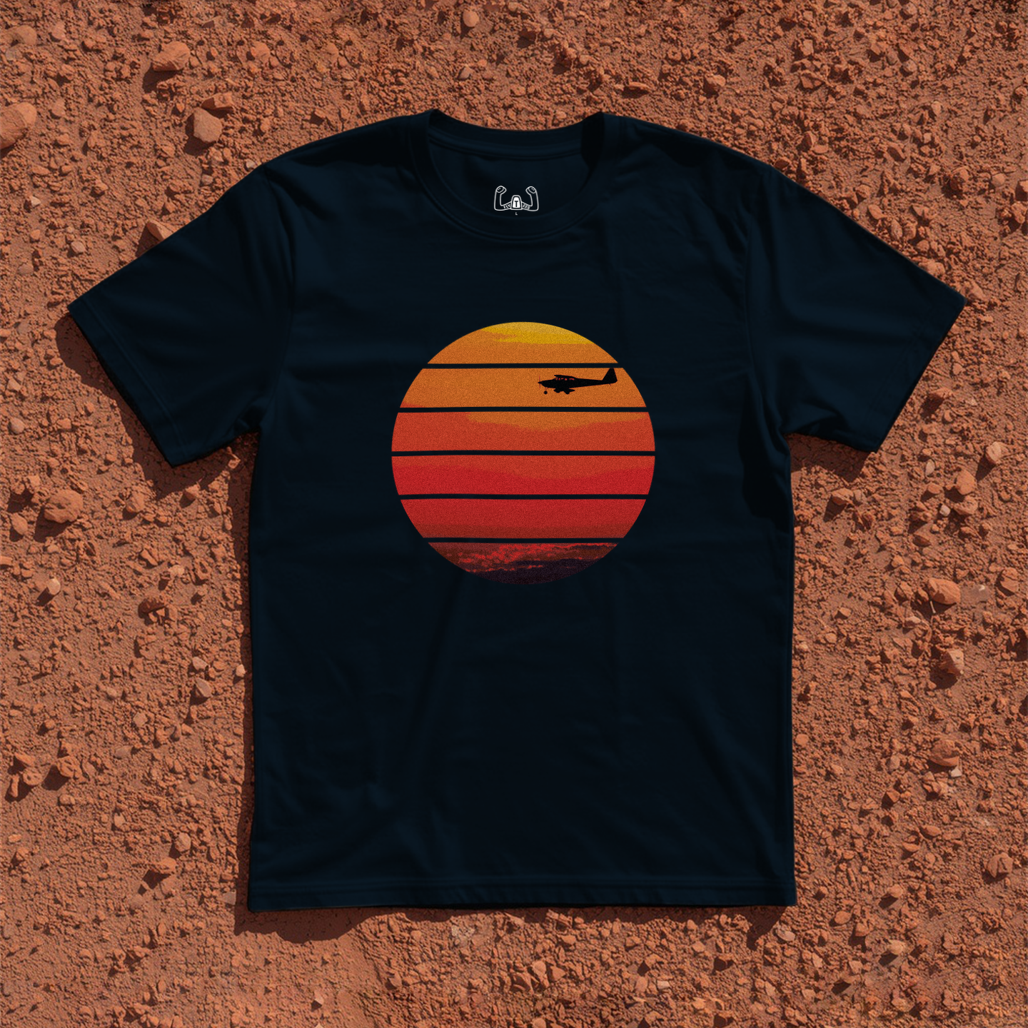 Silhouette Of A Light Airplane Cruising At Sunset Tee